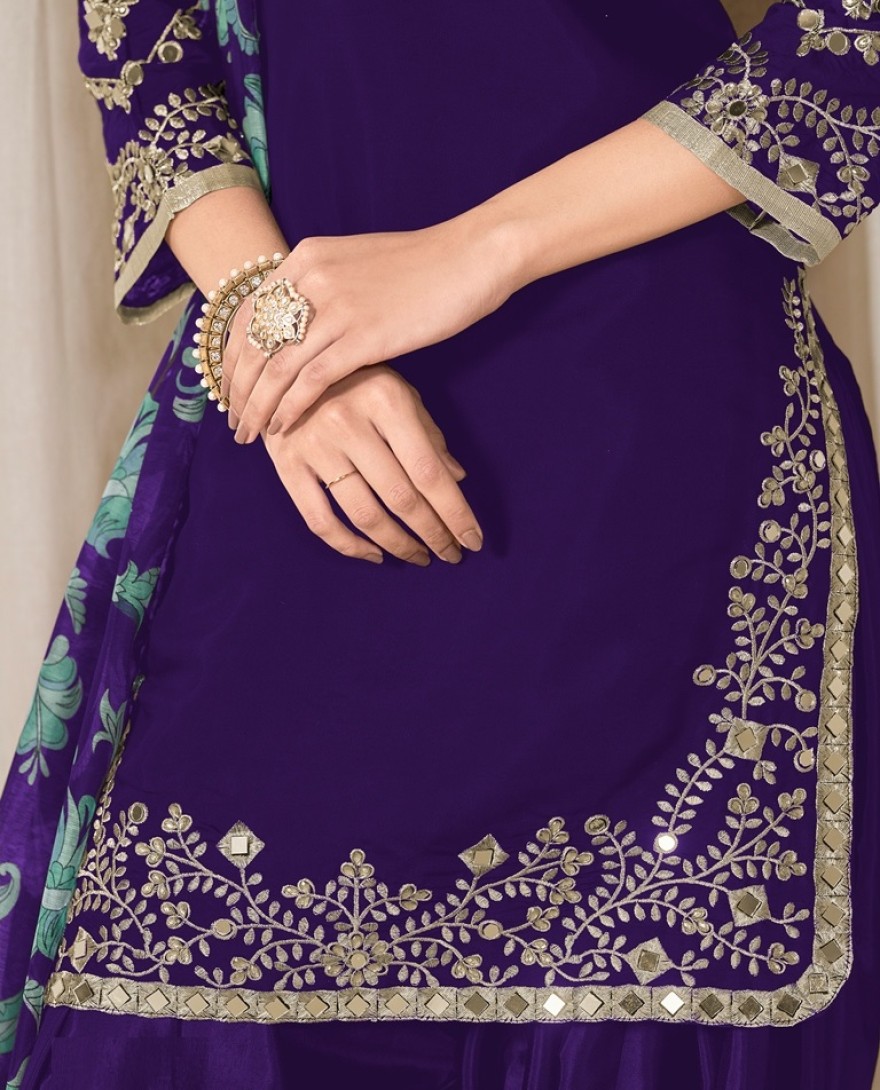 225-purple - Mirror Work Purple Embroidered Punjabi Suit